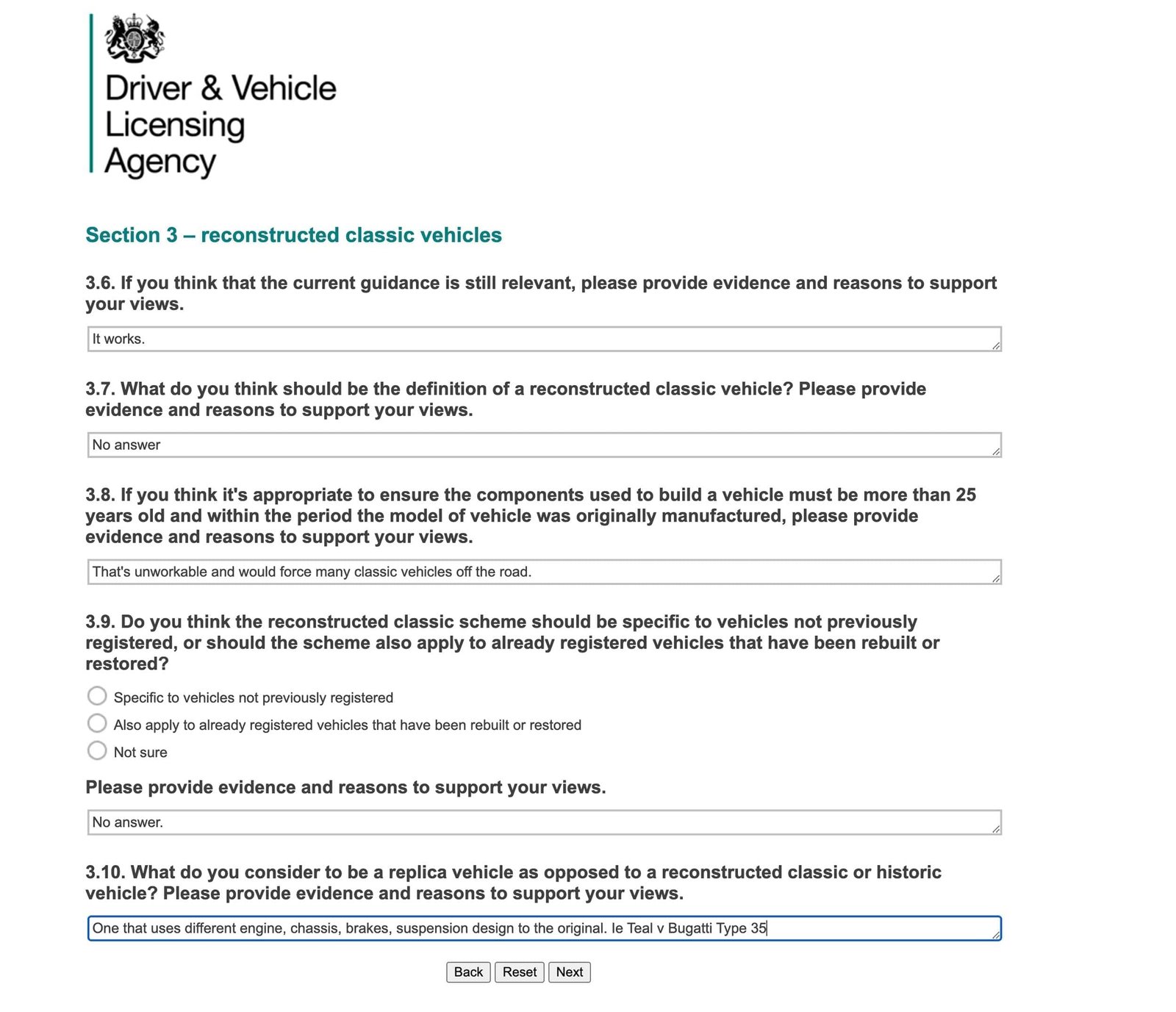 DVLA classic vehicle survey